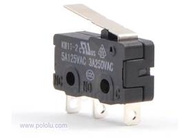 Snap-action switch with 16.7mm lever 3-pin, SPDT, 5A